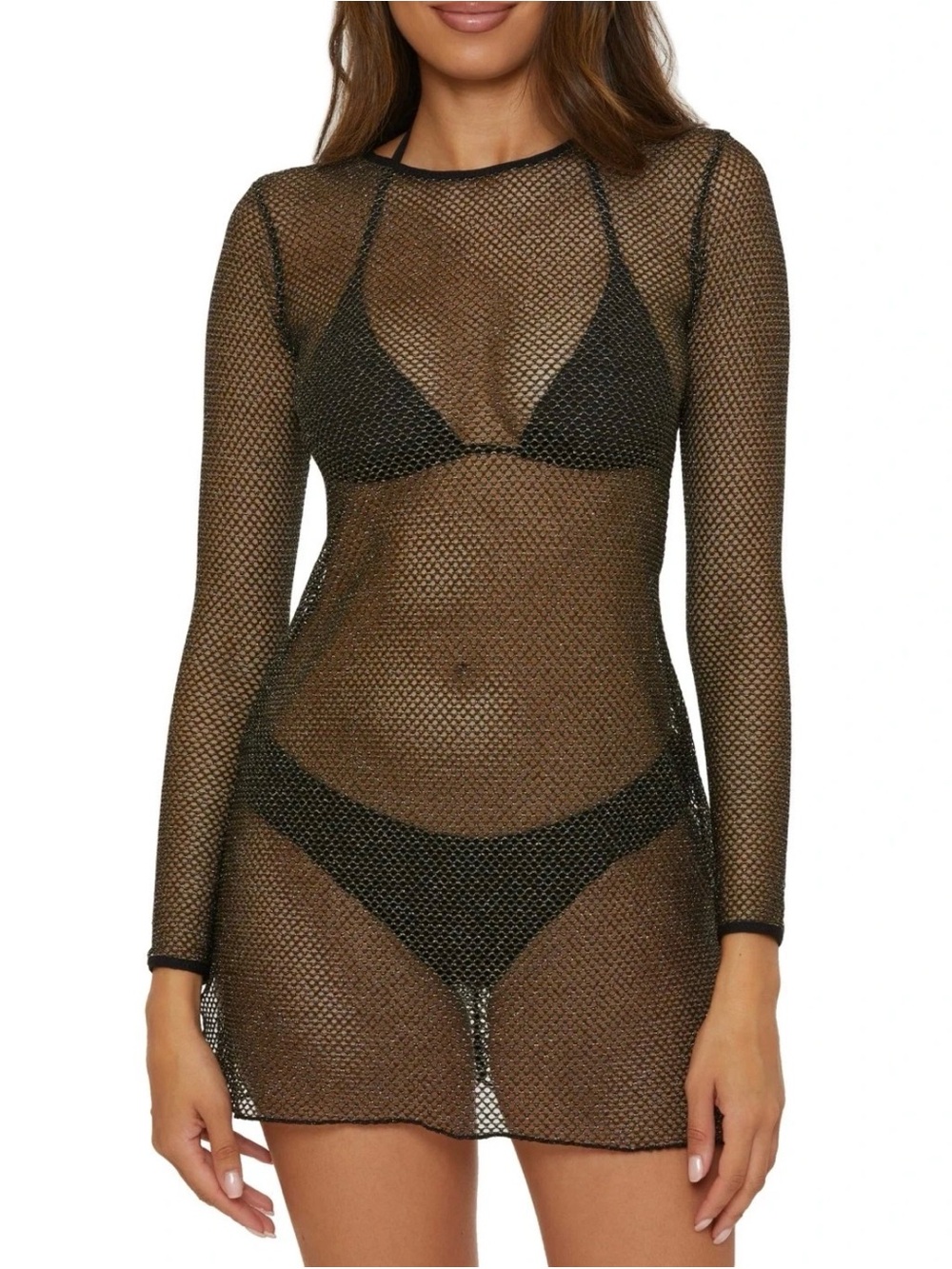 NWT BECCA Black Metallic Fishnet Mesh Dress Goth Grunge Festival Cyber Large